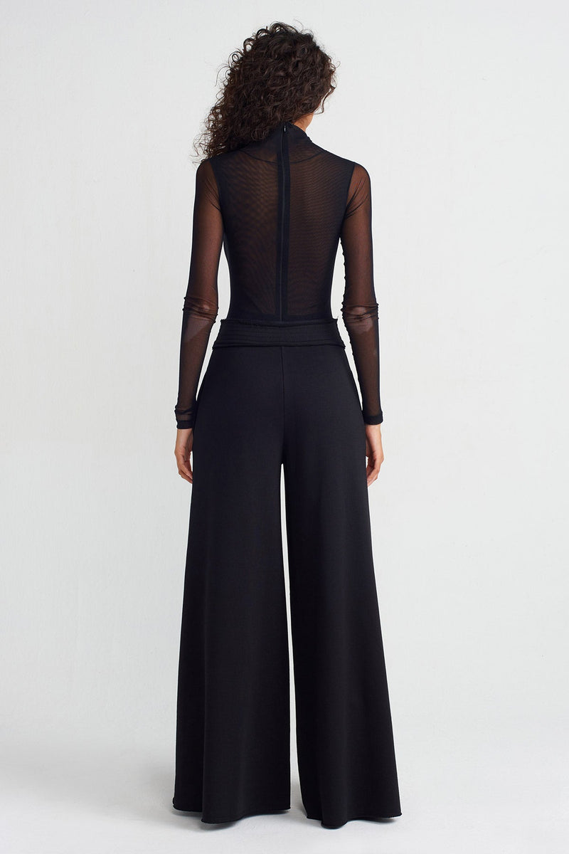 Nu Embroidered Wide-Leg Trousers Black/Offwhite