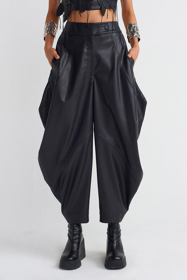 Nu Draped Leather Trousers Black