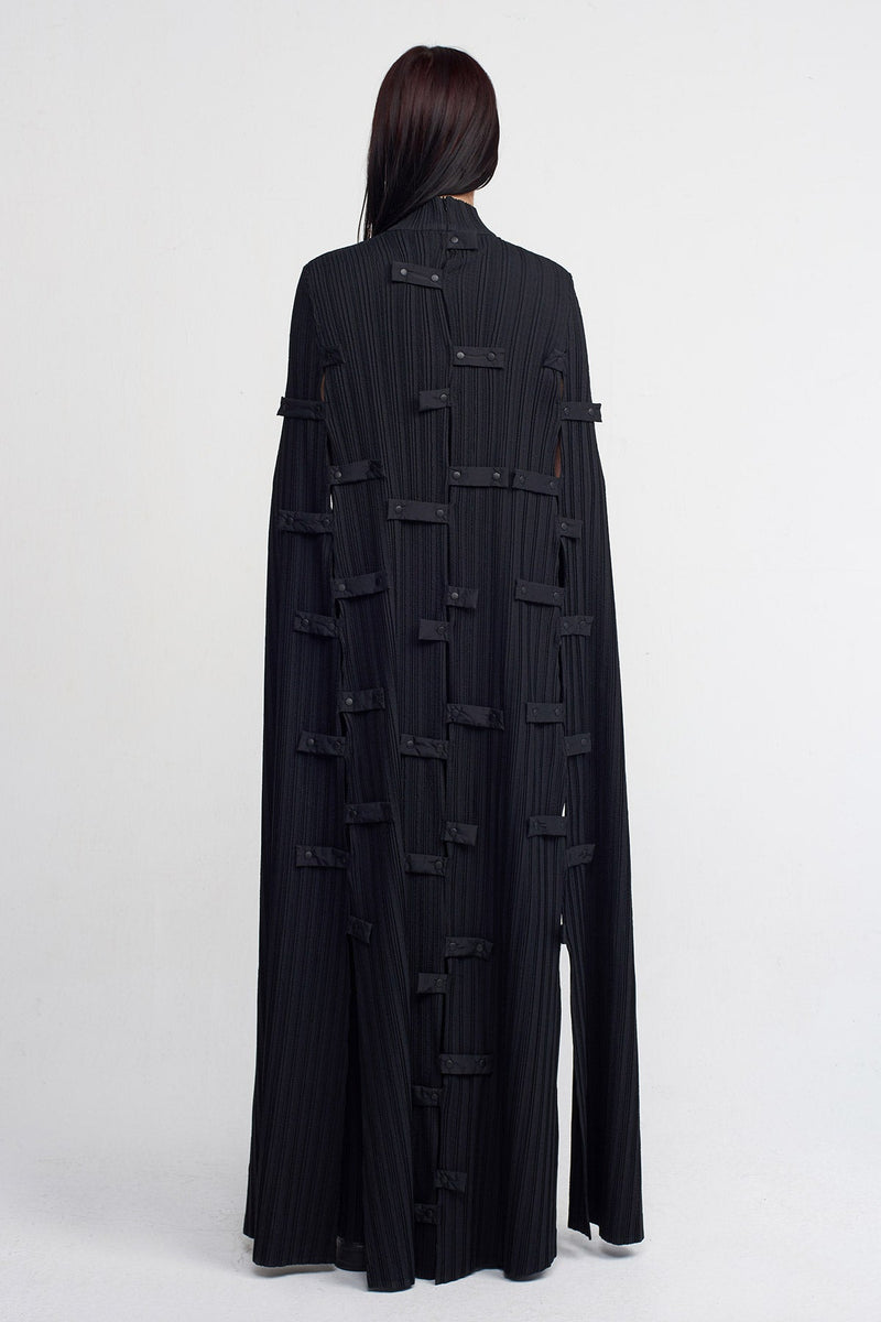 NU Snap Detail Pleated Cape Dress Black