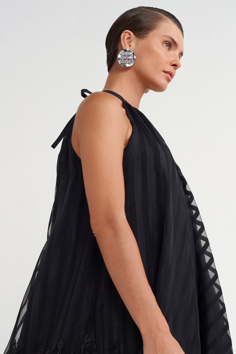 Nu Feather Hem Asymmetrical Dress Black