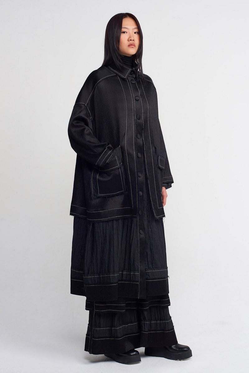 Nu Crinkle Kaftan Jacket With Large Pockets Black