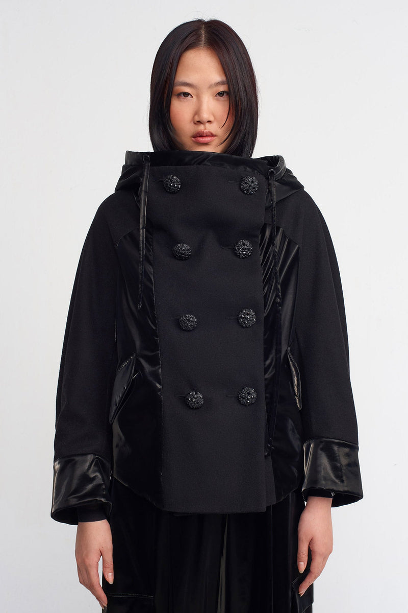 Nu Coat With Back Print And Embroidery Black