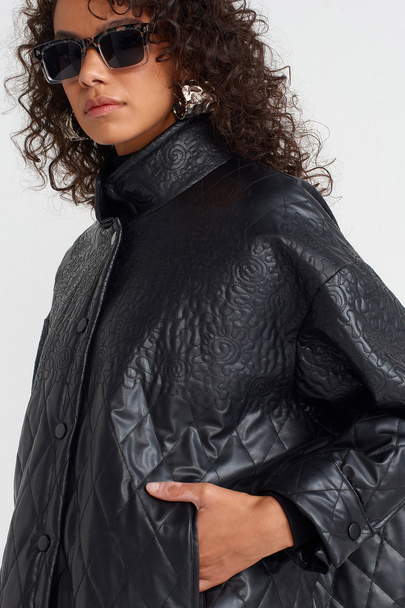 Nu Mixed Leather Quilted Jacket Black