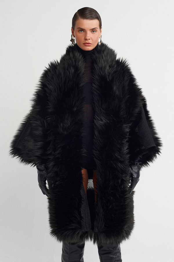 Nu Fur And Mesh Detail Jacket Black