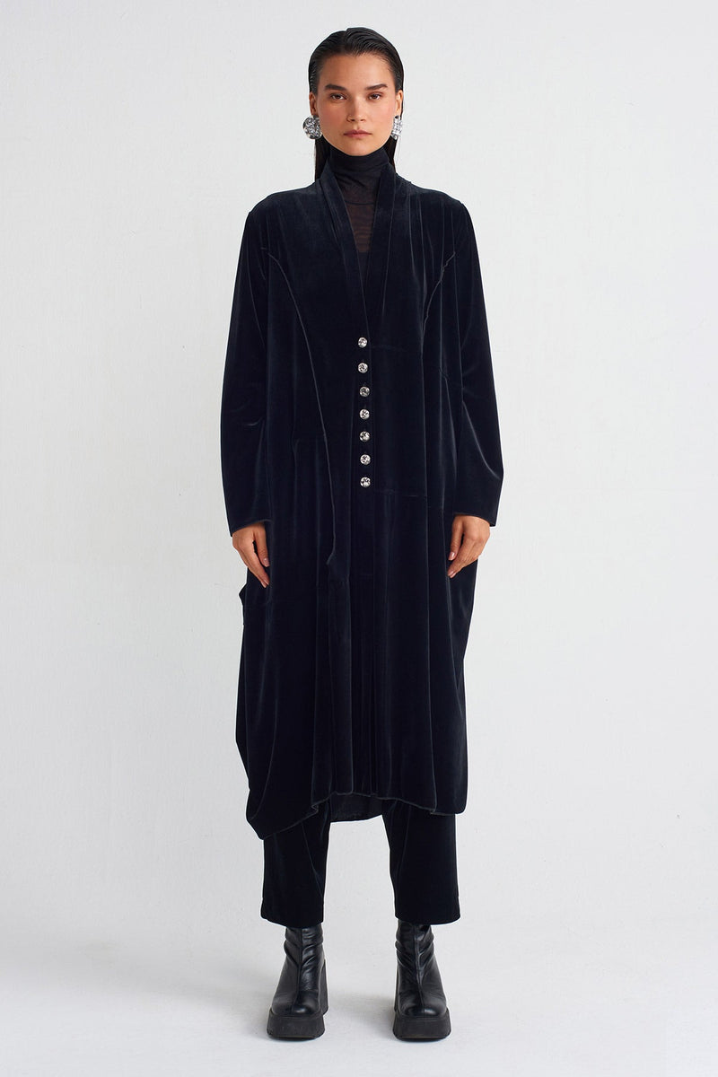 Nu Velvet Long Elegant Cardigan Black