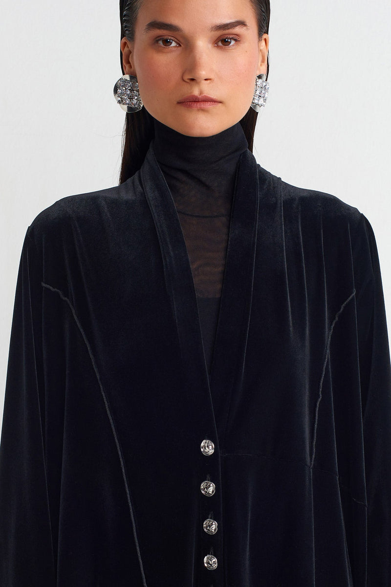 Nu Velvet Long Elegant Cardigan Black