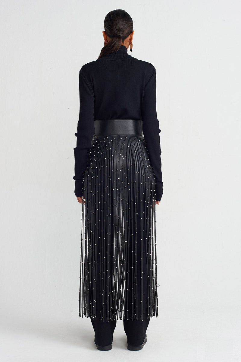 Nu Striped Fringe Beaded Belt Black