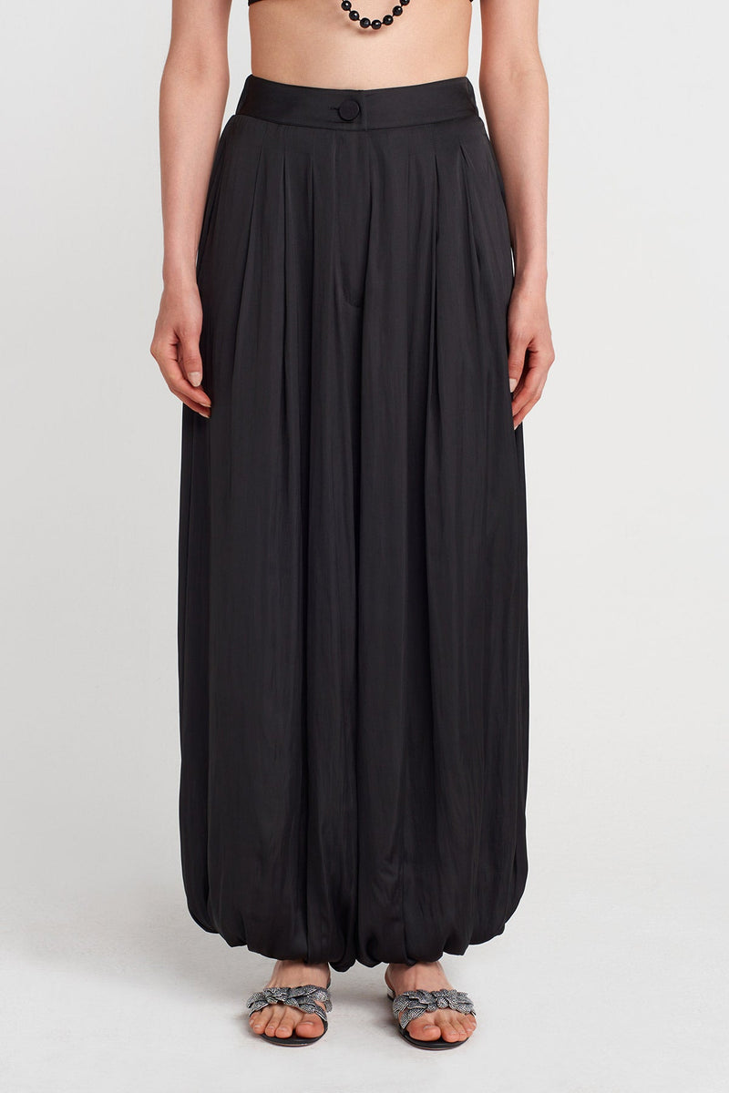 Nu Elegant Satin Trousers With Balloon Hems Black