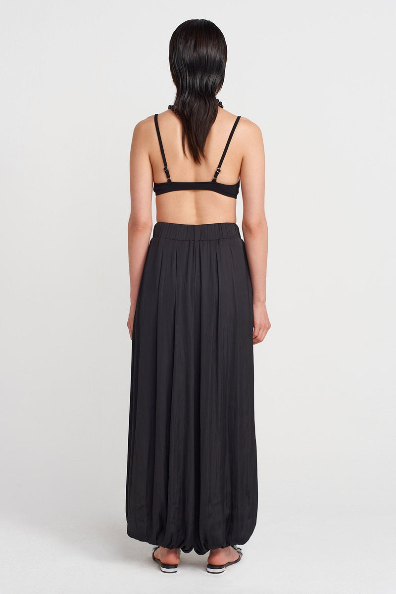 Nu Elegant Satin Trousers With Balloon Hems Black