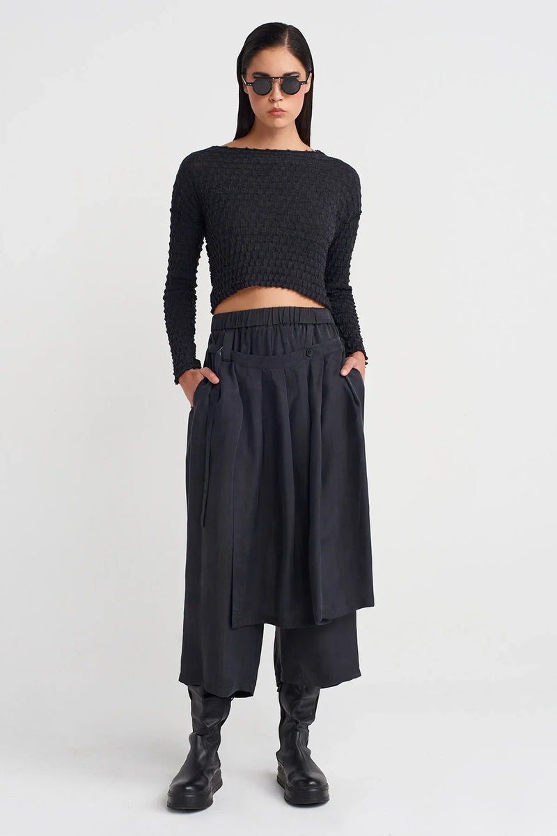 Nu Pleated Skirted Trousers Black