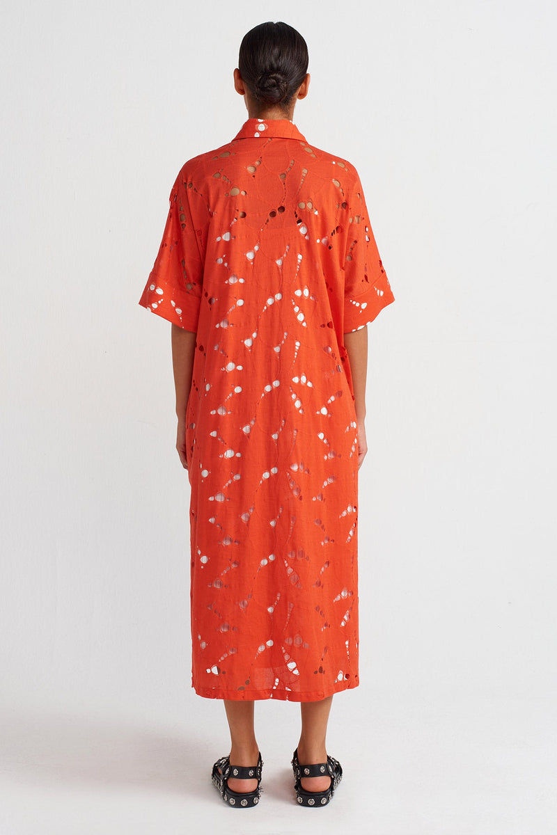 Nu Striped Lined Lace Shirt Dress Pomegranate