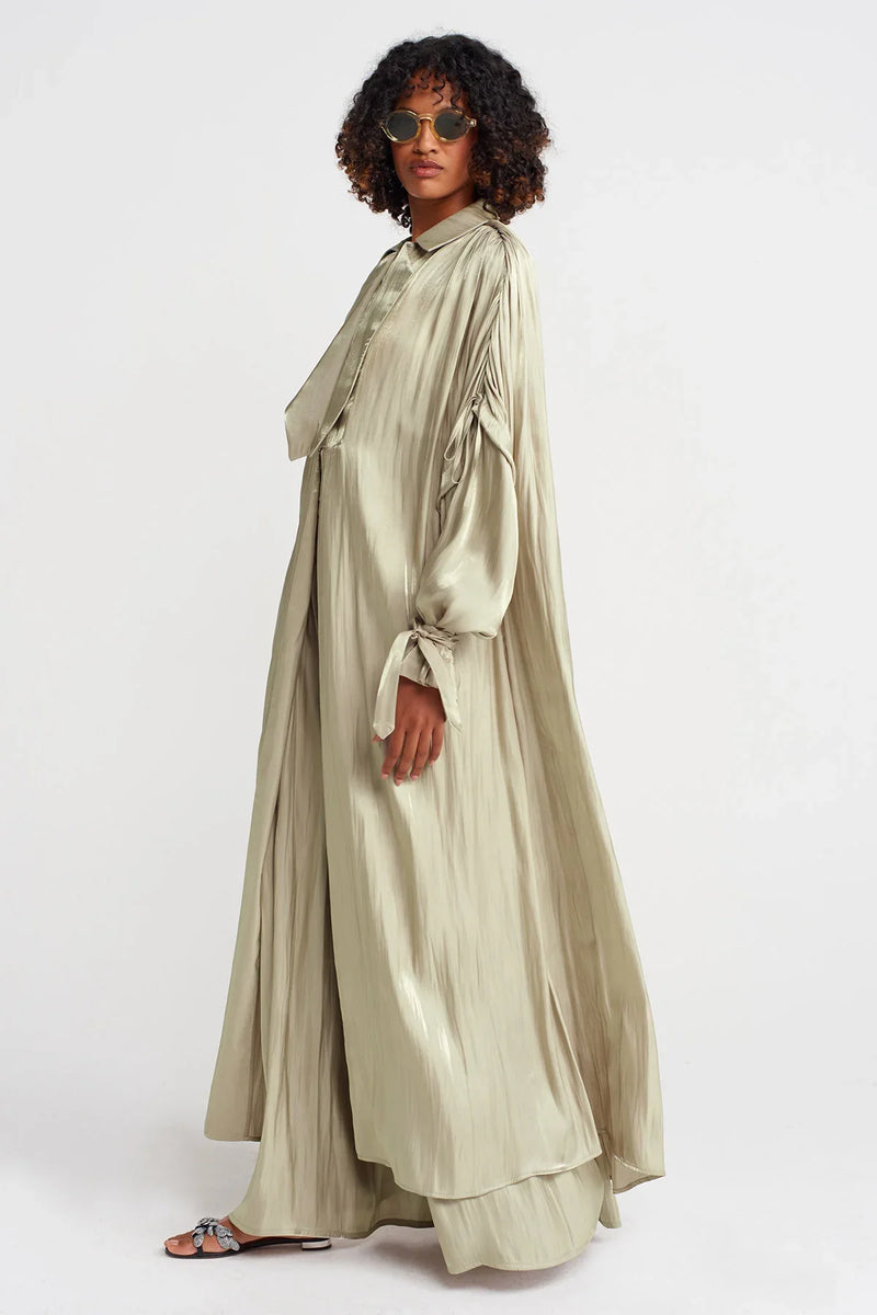 Nu Shiny Long Loose Trench Coat Sand