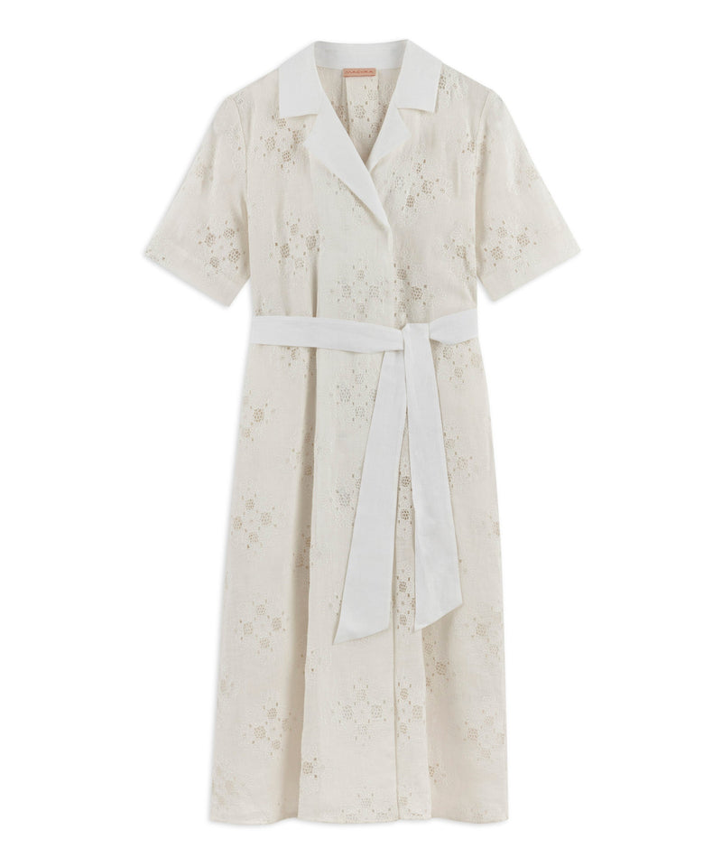 Machka Embroidered Midi Shirt Dress White