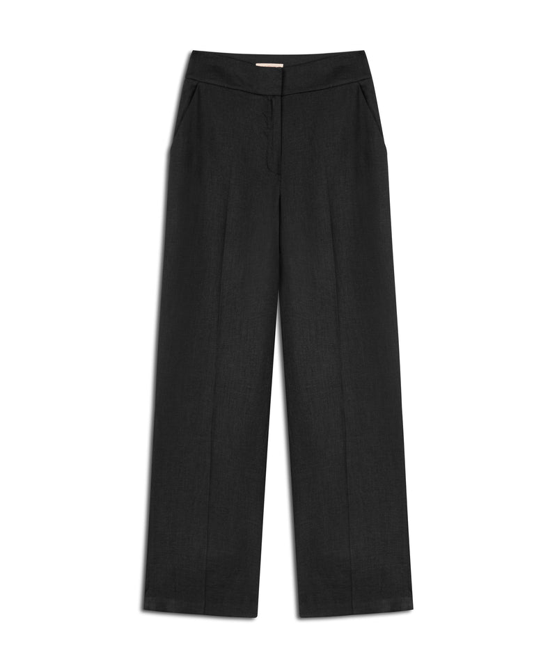 Machka Straight Fit Linen Trousers Black