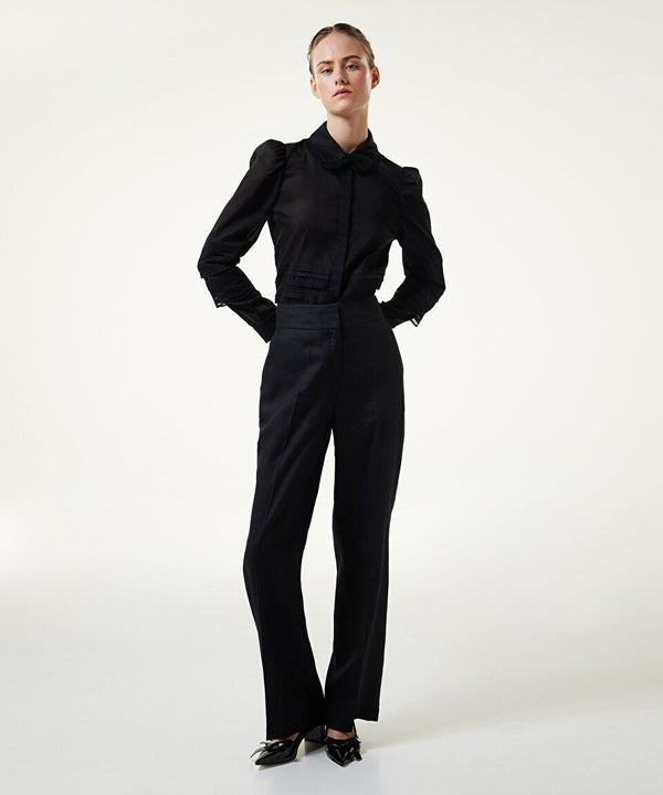 Machka Straight Fit Linen Trousers Black