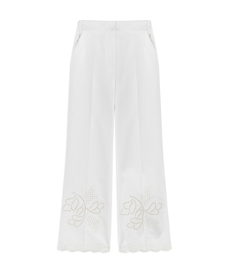 Machka Embroidered Straight Fit Trousers White