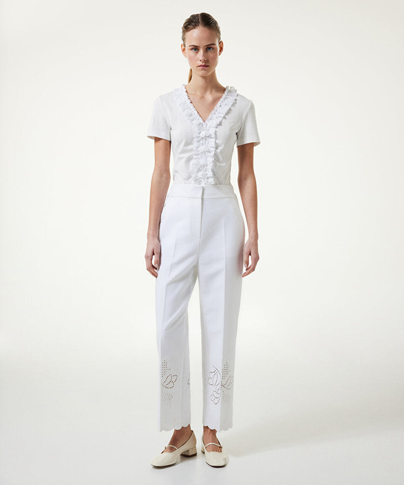 Machka Embroidered Straight Fit Trousers White