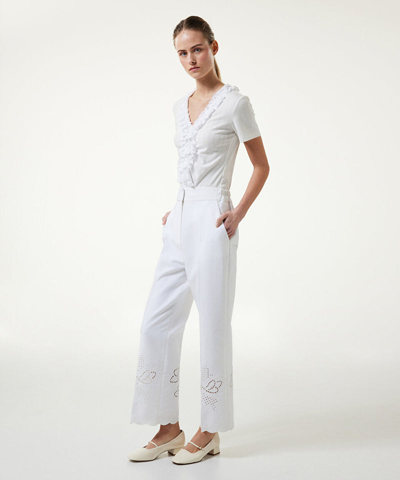 Machka Embroidered Straight Fit Trousers White