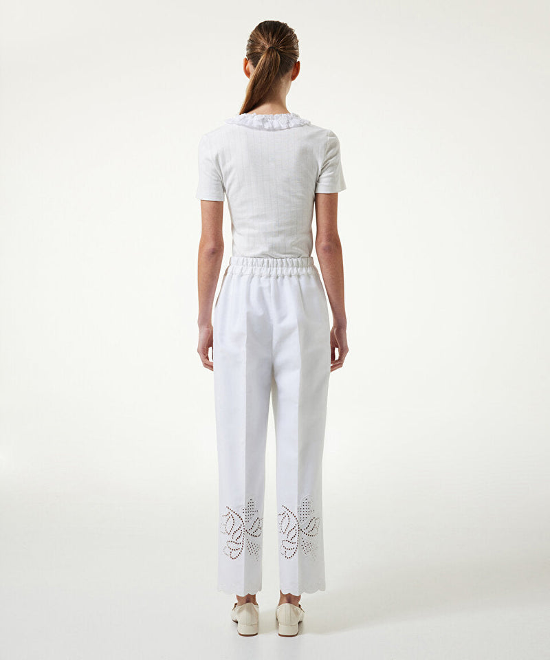 Machka Embroidered Straight Fit Trousers White