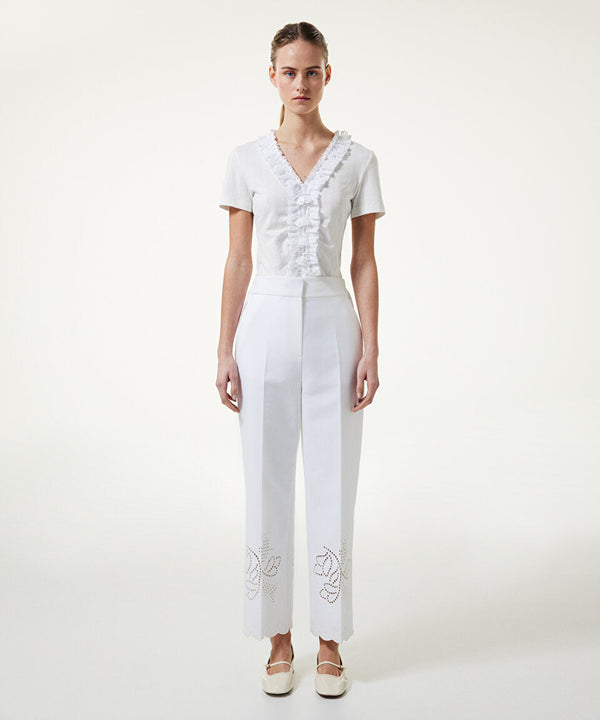 Machka Embroidered Straight Fit Trousers White