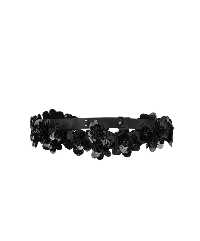 Machka Floral Leather Belt Black