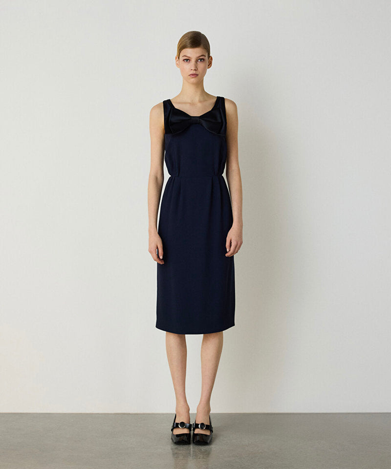 Machka Bow Crepe Dress Navy
