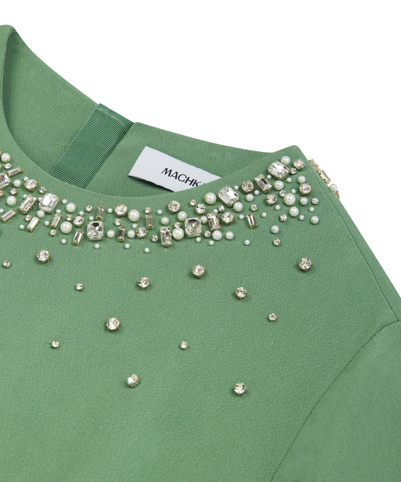 Machka Crystal Stone Embroidered Crepe Dress Green