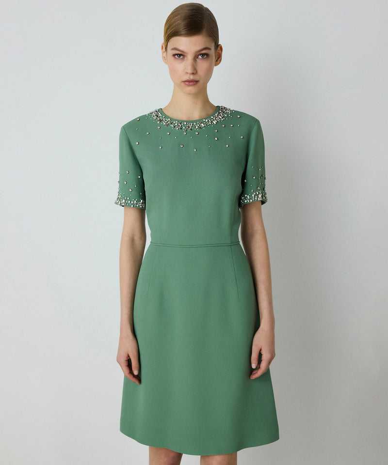 Machka Crystal Stone Embroidered Crepe Dress Green