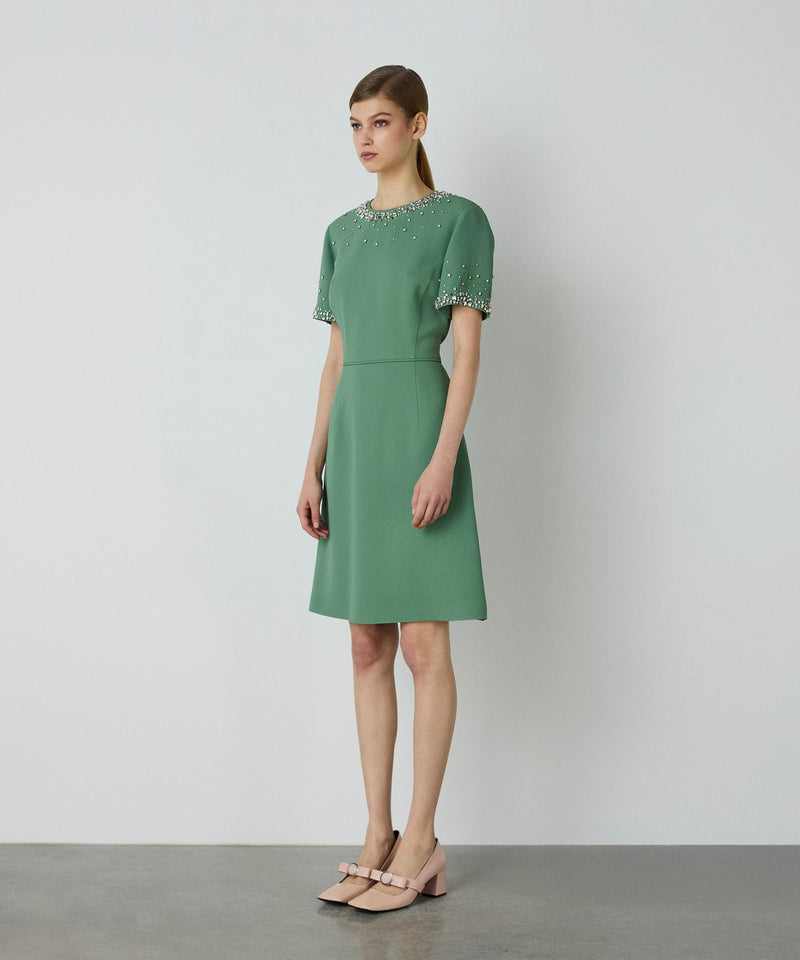 Machka Crystal Stone Embroidered Crepe Dress Green