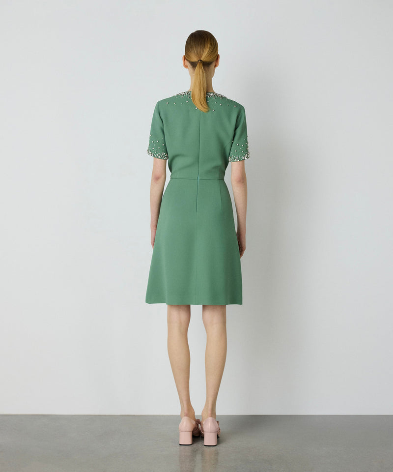 Machka Crystal Stone Embroidered Crepe Dress Green