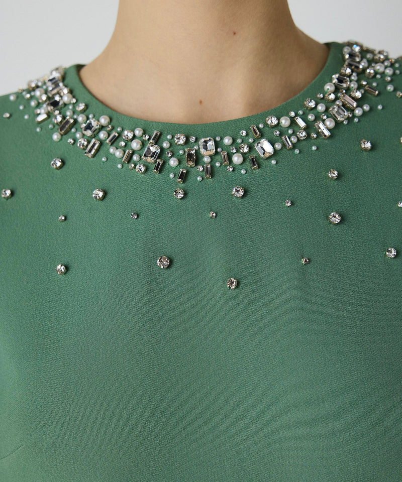 Machka Crystal Stone Embroidered Crepe Dress Green