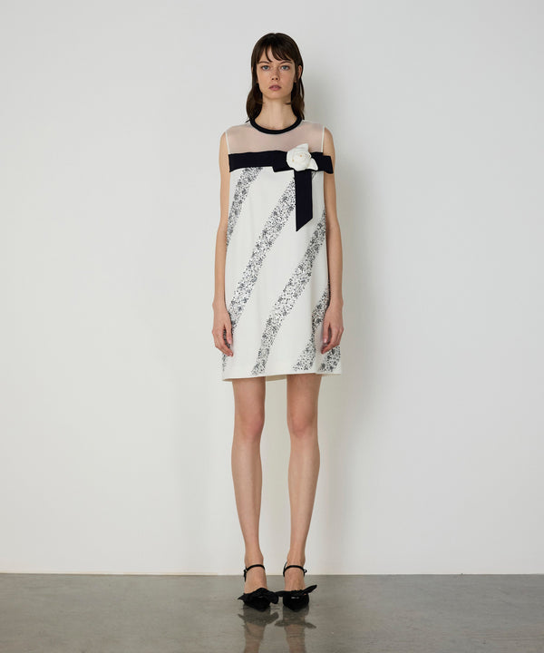 Machka Diagonal Stone Embroidered Mini Dress Ecru