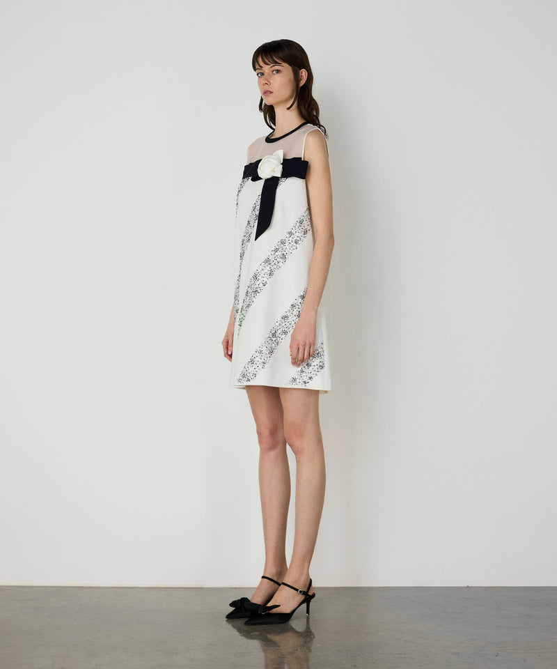 Machka Diagonal Stone Embroidered Mini Dress Ecru