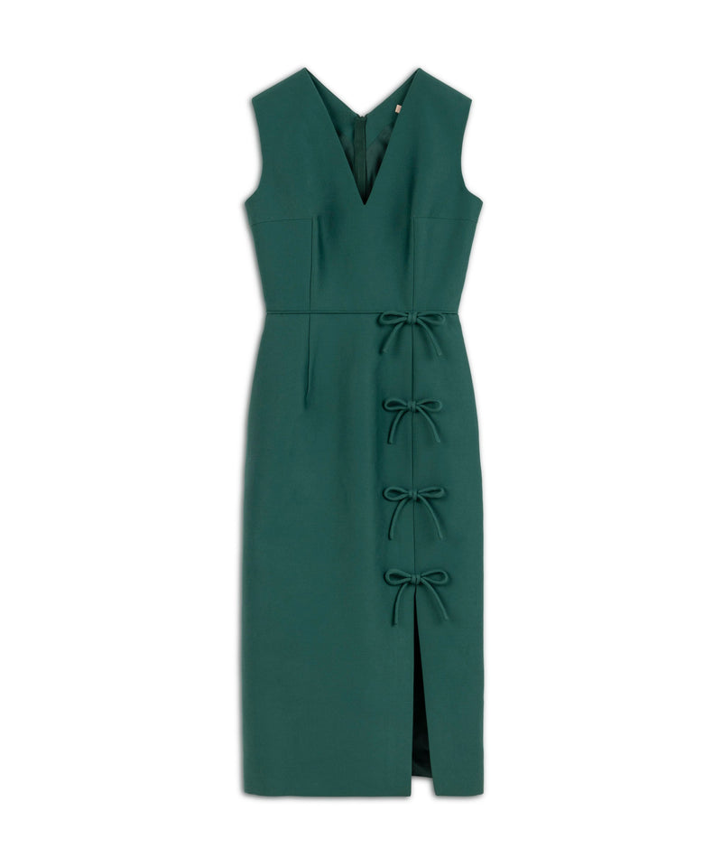 Machka V-Neck Bow Detailed Dress Dark Green