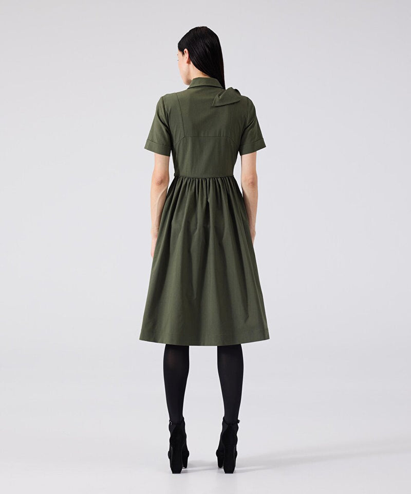 Machka Wool Blend Bow Dress Olive Green