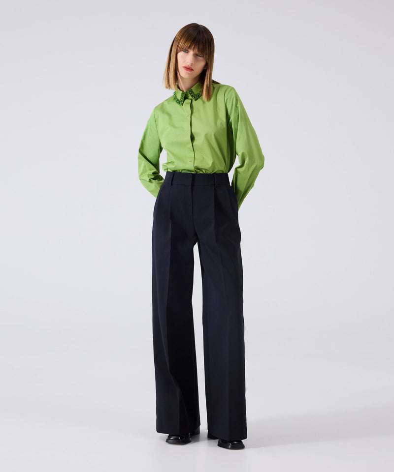 Machka Wide Leg Fit Pleated Trousers
 Navy Blue