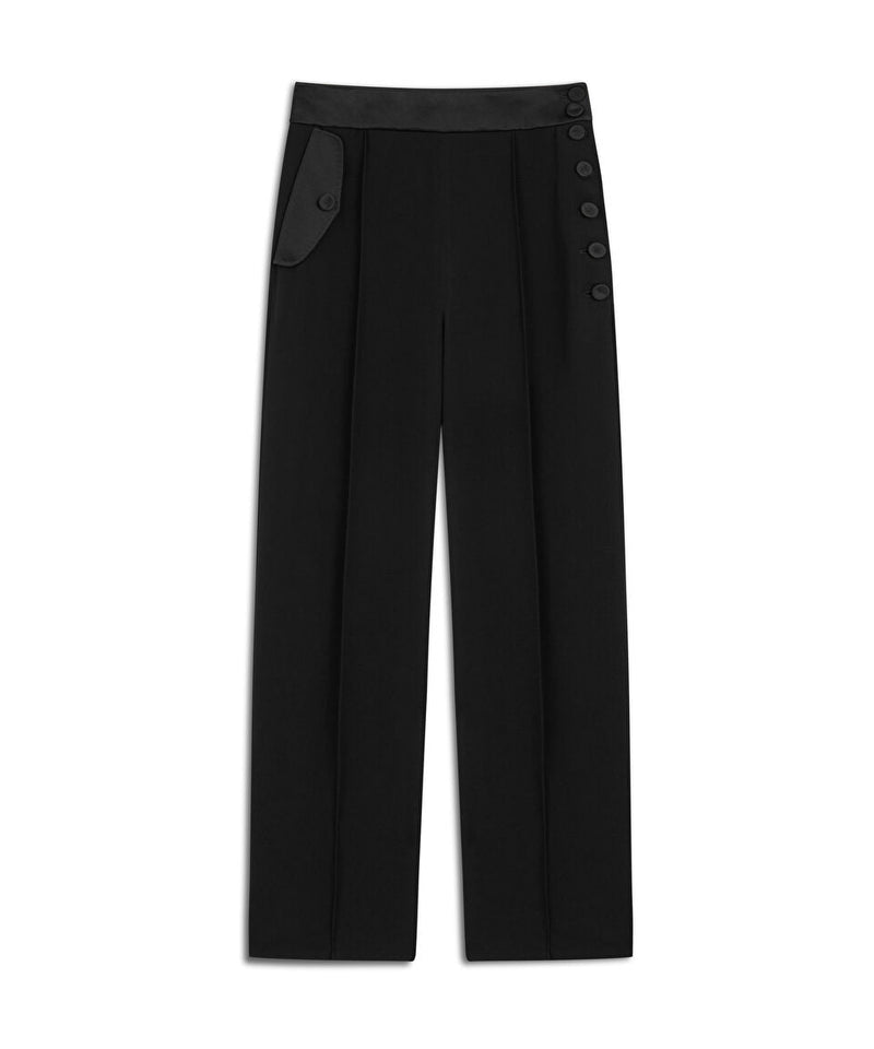 Machka Satin Duchess Garnish Crepe Trousers Black