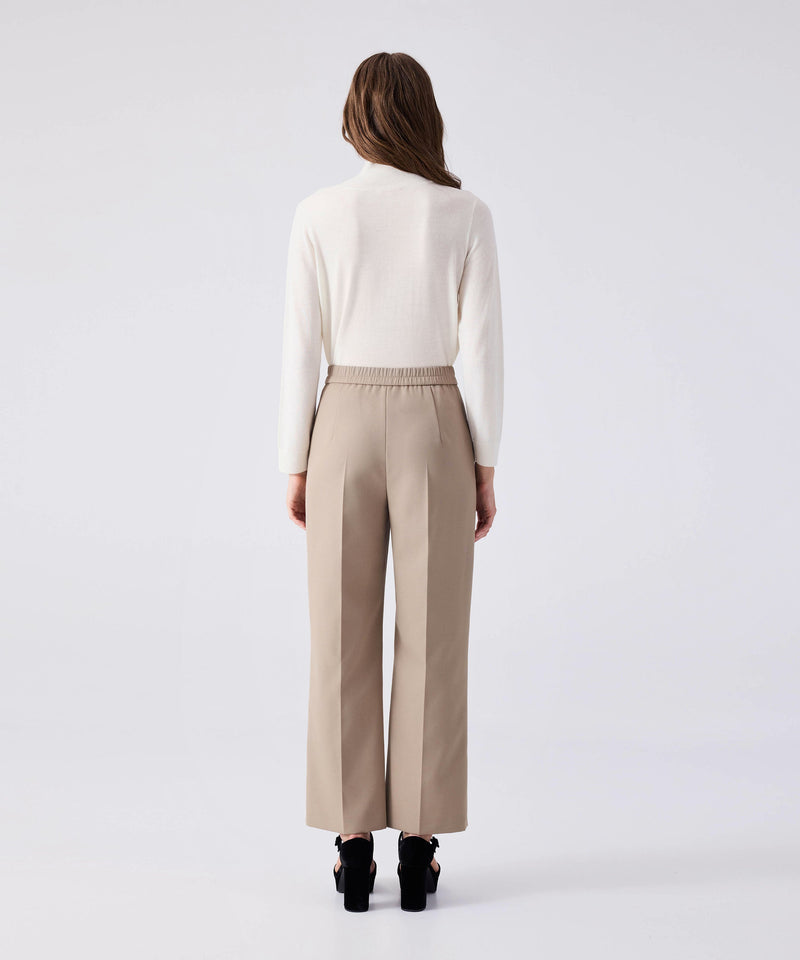 Machka Straight Fit Elastic Waist Trousers Stone