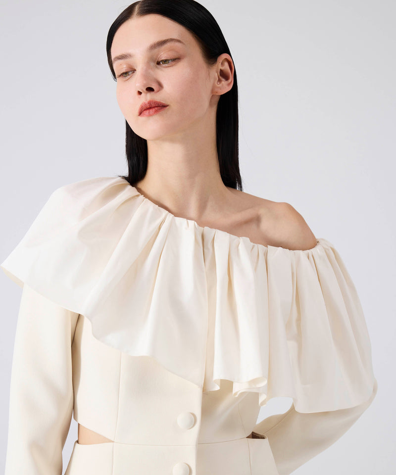 Machka Asymmetrical Off Shoulder Jacket Off White