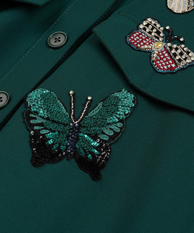 Machka Butterfly Embroidered Shirt Jacket Dark Green