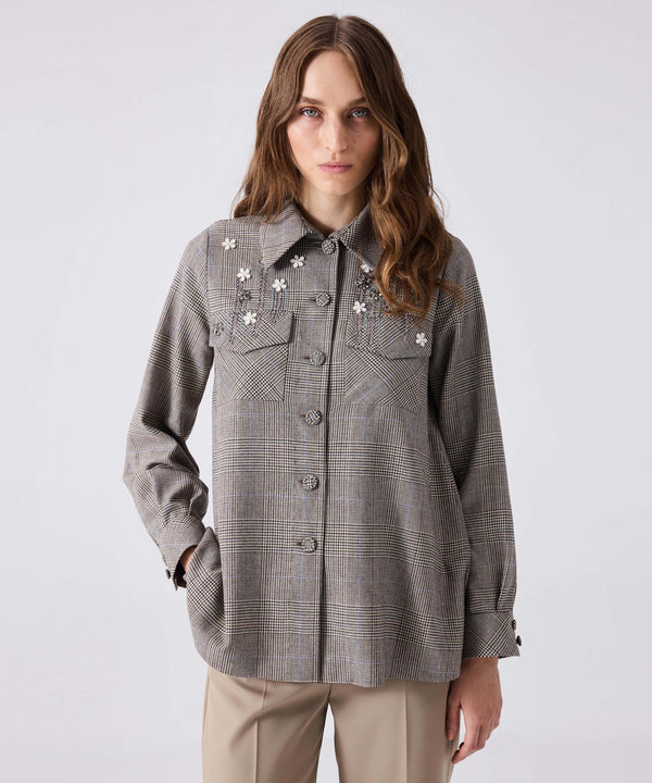 Machka Embroidered Plaid Pattern Jacket Stone