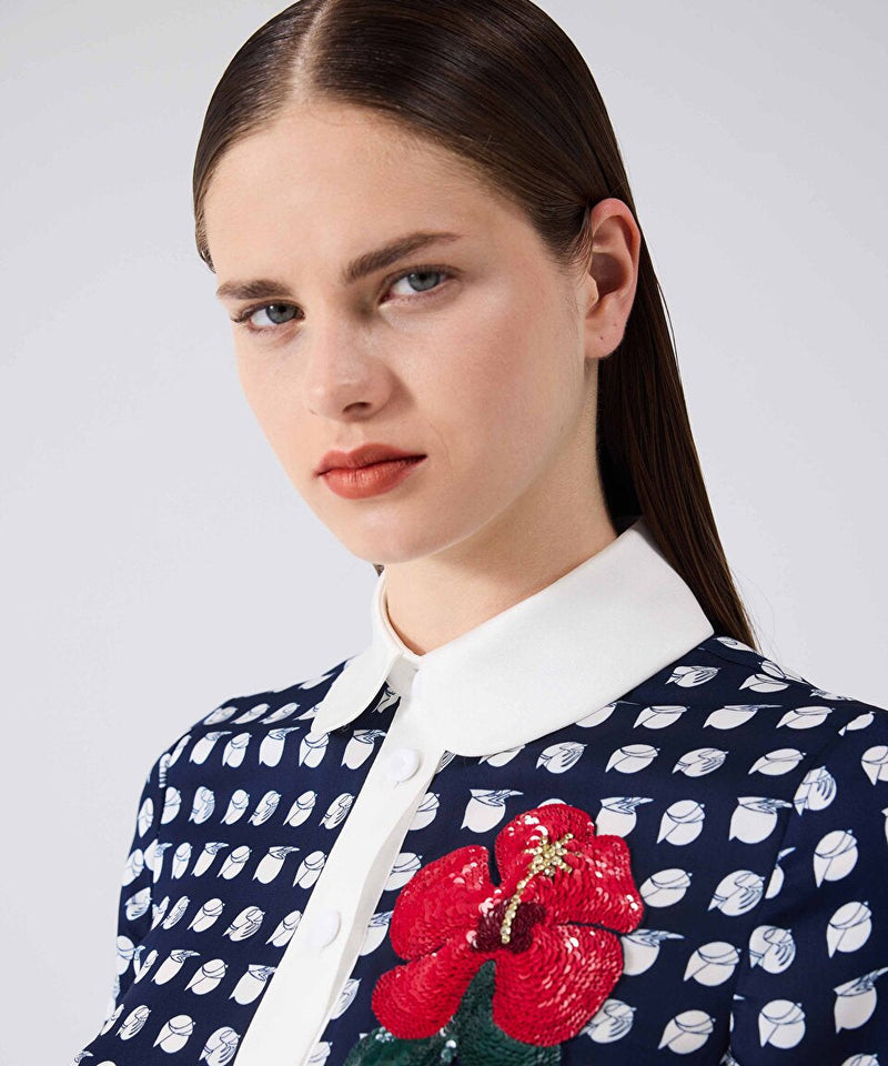 Machka Flower Module Embroidered Shirt Navy Blue