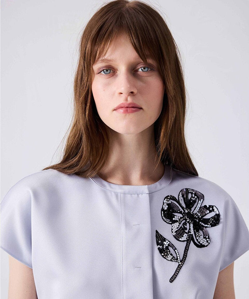 Machka Asymmetrical Ruffled And Embroidered Blouse Silver