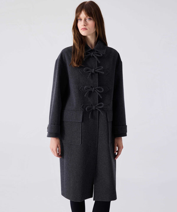 Machka Bow Shirt Collar Coat Anthracite