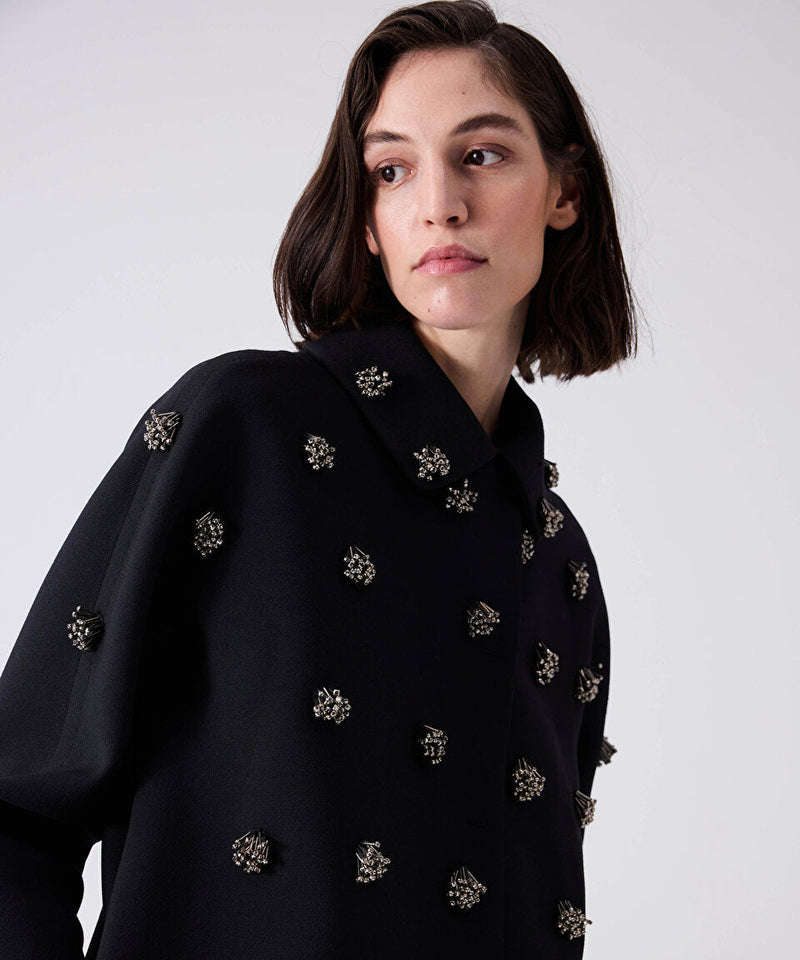 Machka Embroidered Detailed Textured Coat Black