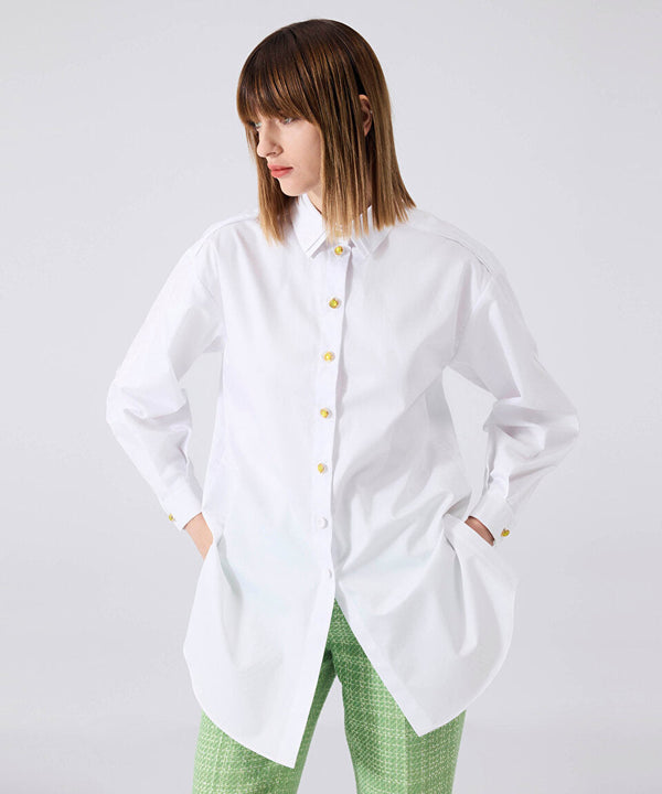 Machka Mixed Button Long Shirt
 White