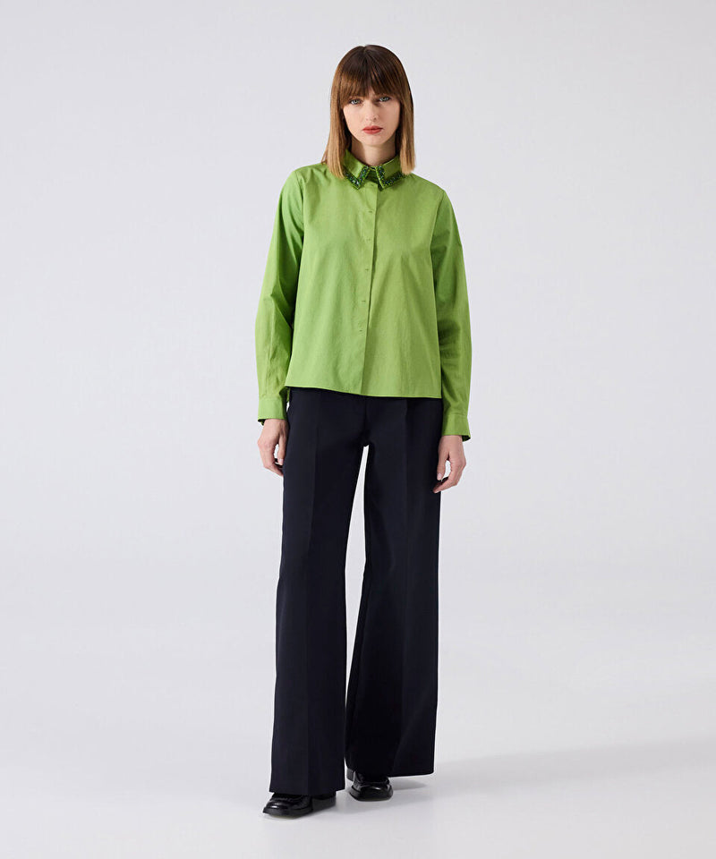 Machka Embroidered Poplin Shirt Pistachio Green