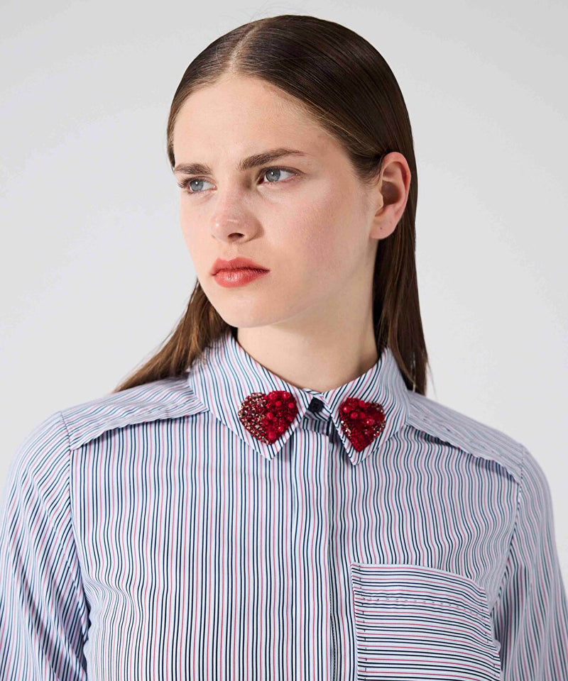 Machka Embroidered Stripe Pattern Shirt
 Blue