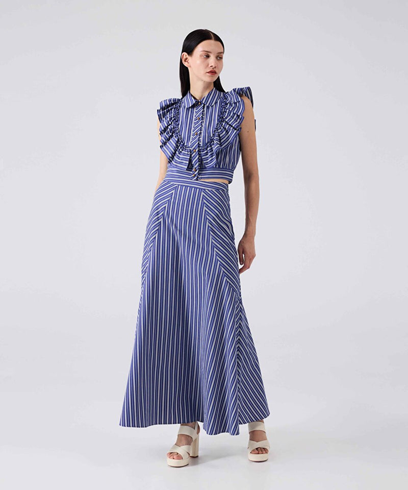 Machka Striped Pattern Maxi Skirt
 Navy Blue