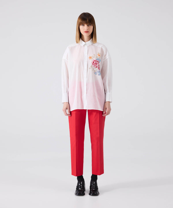 Machka Poplin Shirt With Floral Embroidery White